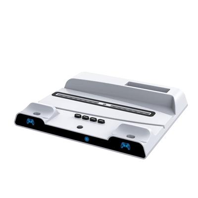 Multi-Function Charging Stand for PS5 with Cooling Fans, 2 Charge Docks for Dual Sense Controllers, 4x USB-C Adapters, 2x USB-A Ports