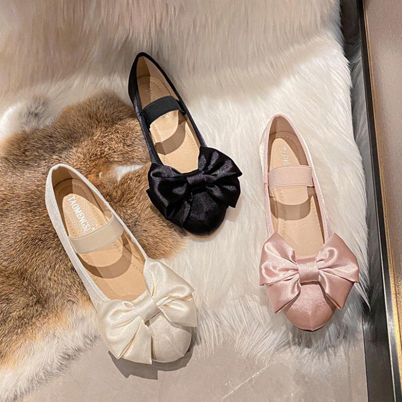 Fashion Bow Ballet Flats for Women Autumn New Ankle Straps Lolita Shoes Woman Thick Sole Slip on Mary Jane Shoes Ladies Single Shoes