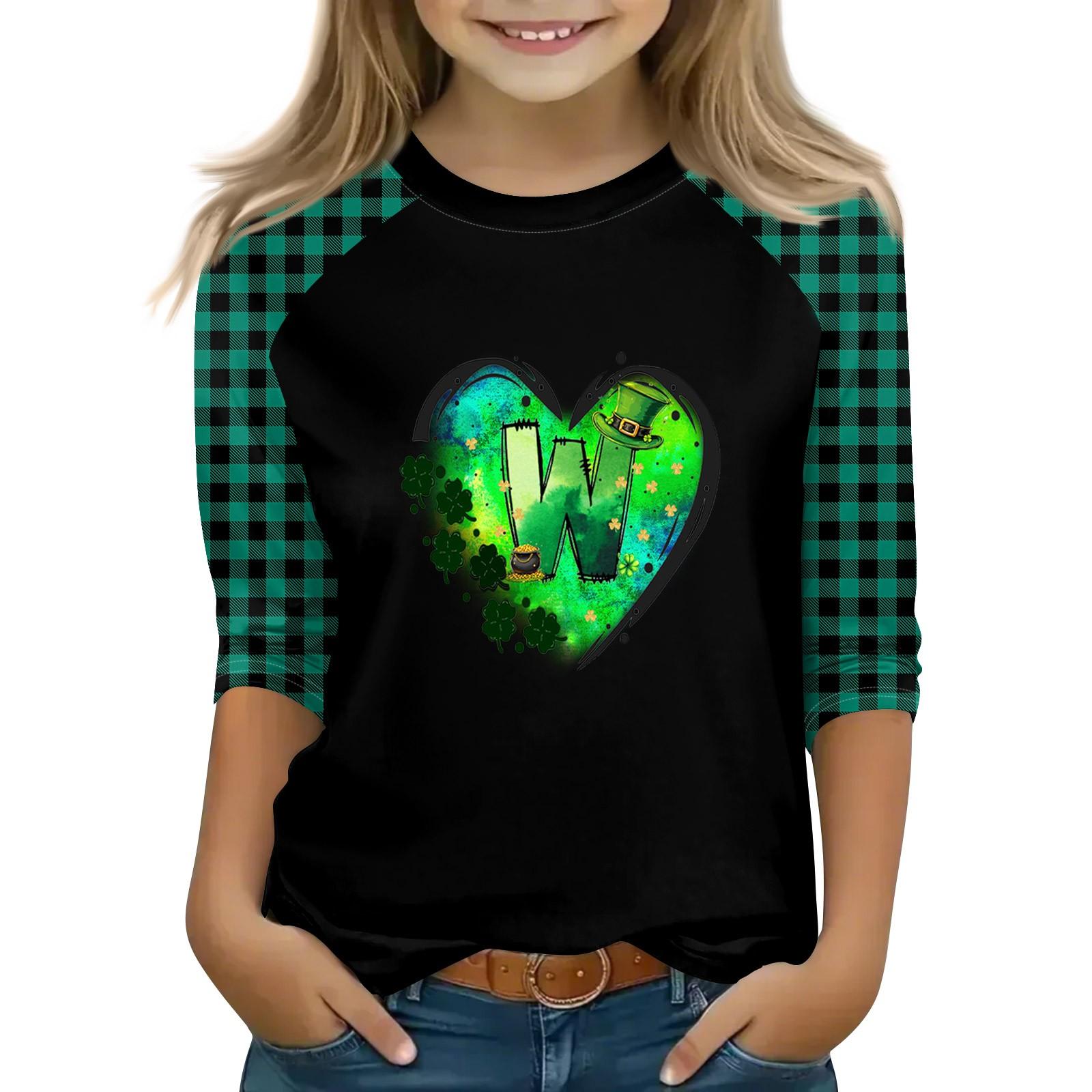 

Топы для девочек 4-16 лет с круглым вырезом и рукавами 3/4 Футболки Модные топы Наряды Футболки 150 чёрный