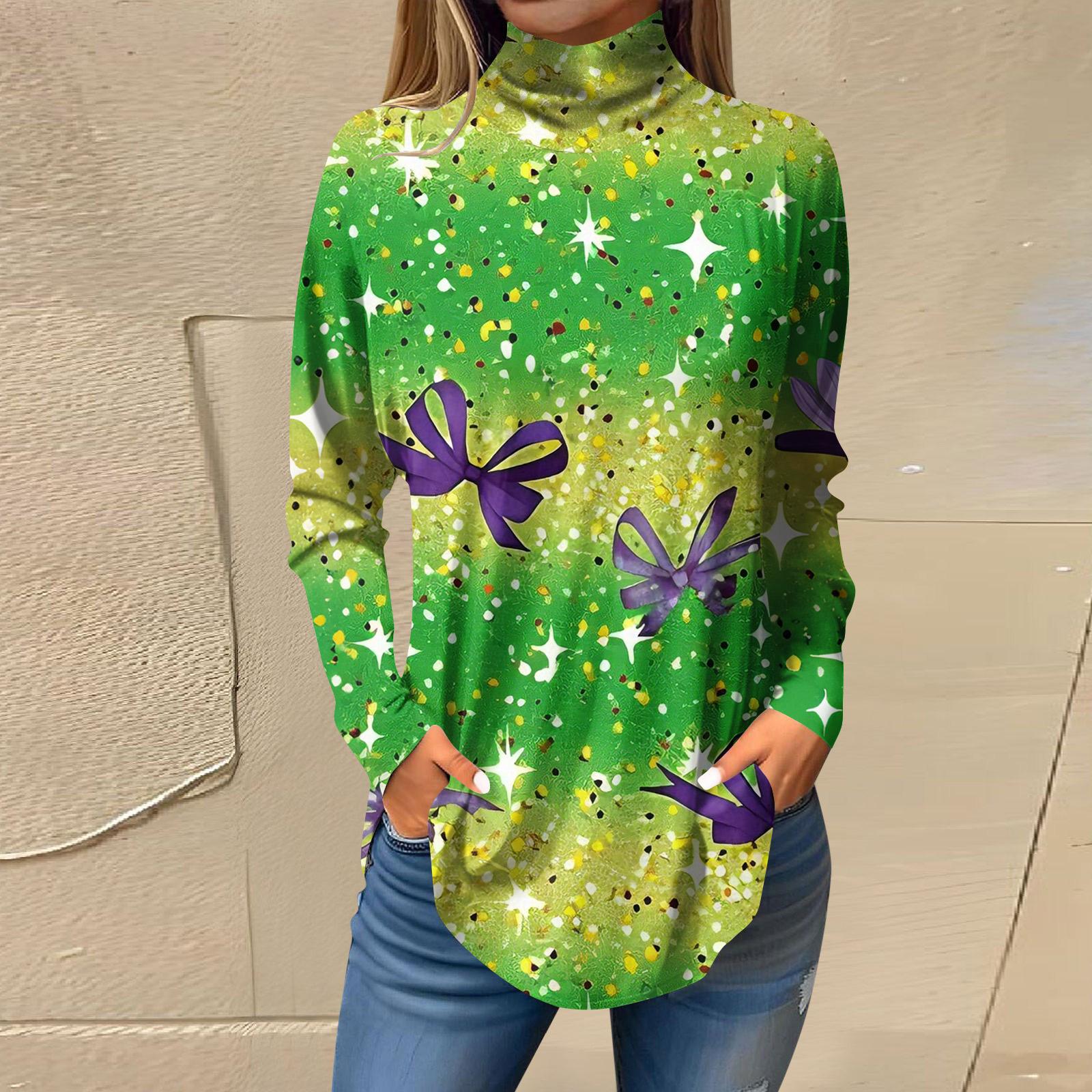 

Футболки для женщин, осенние повседневные рубашки с длинными рукавами, толстовка с винтажным принтом, топ с высоким воротом, пуловер M