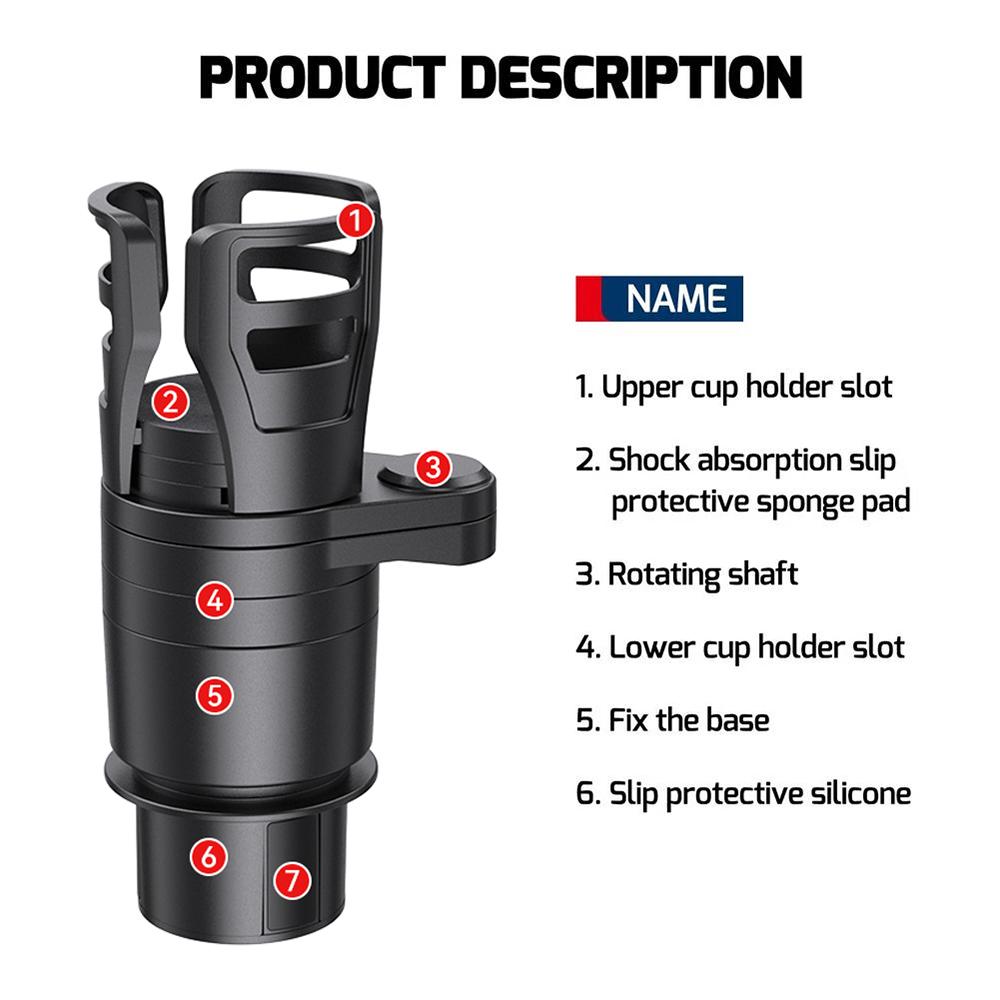 4In1 Adjustable Car Cup Bottle Holder Multifunctional Auto Stand Organizer Black