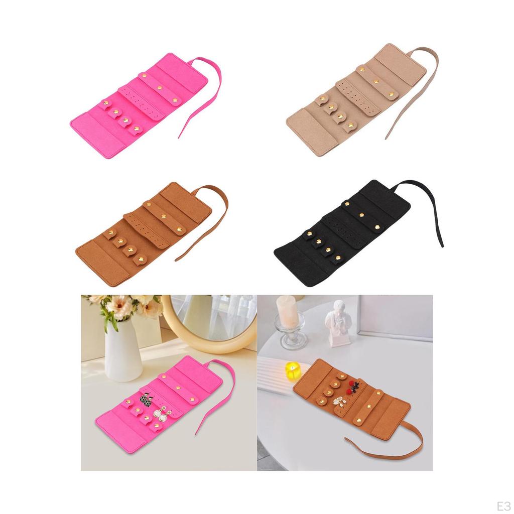 Jewelry Roll Storage Bag with Tie Close for Rings Earrings Necklaces Rose Red