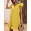 Women's V Neck Ruffle Sleeve Loose Fit Solid Color Casual A Line Summer Dress