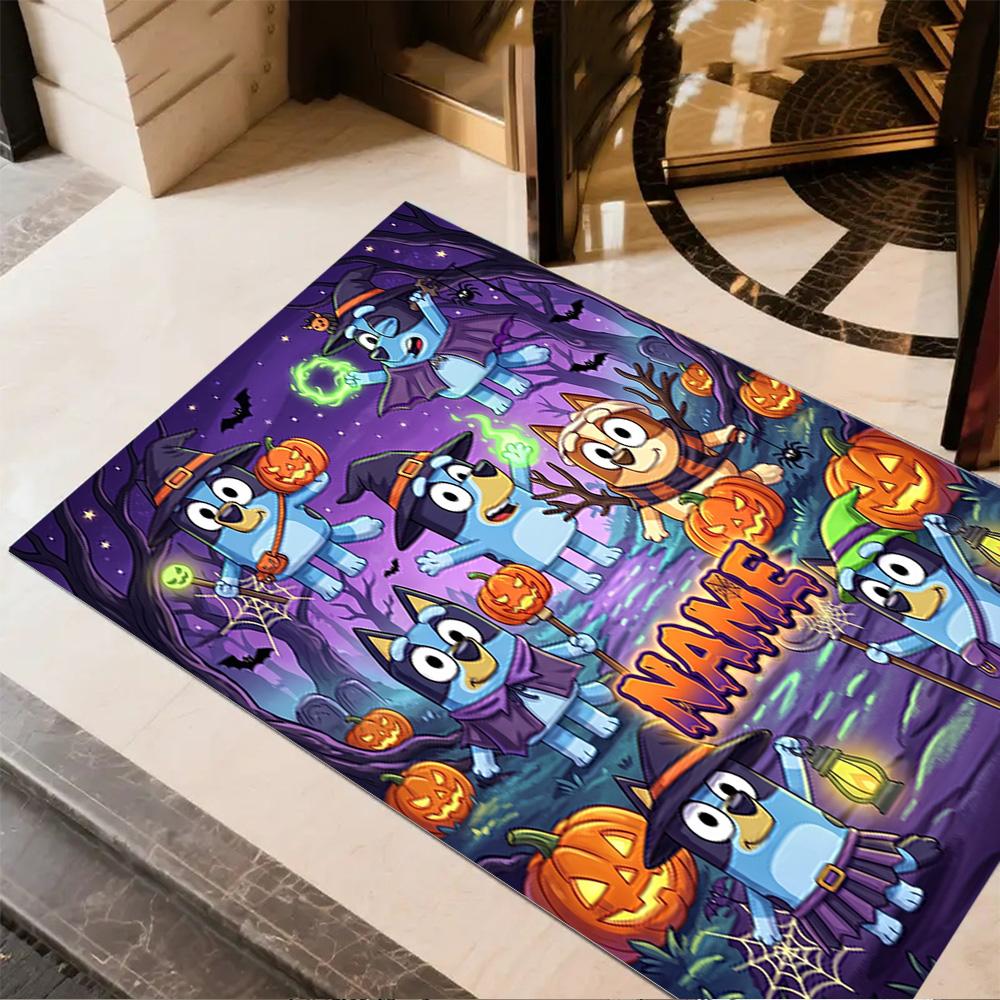 Halloween Bluebird Party Customize Text Floor Mat Design for Bedrooms Hallway Game Room Living Rooms Anti-slip Rug Office Home Decor