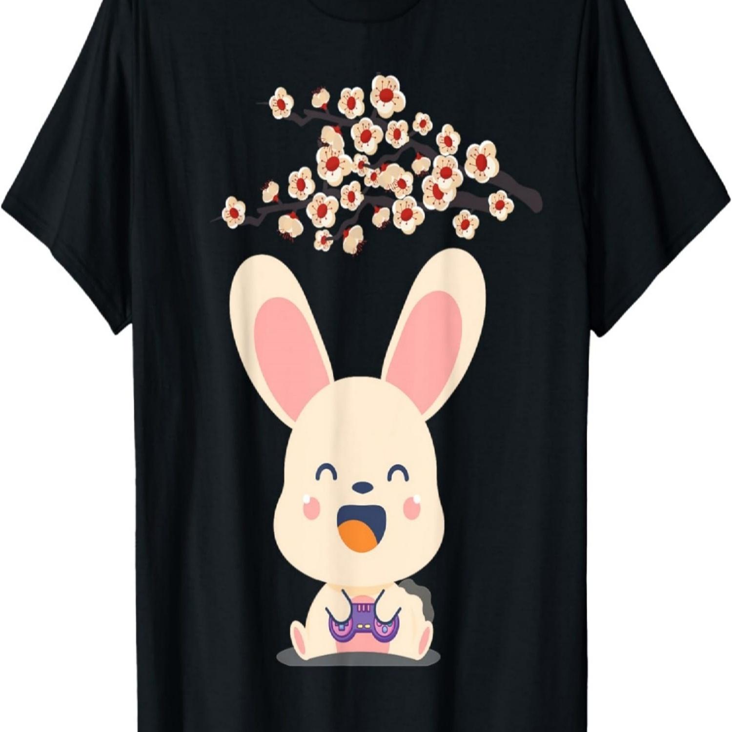 Kawaii Gamer Bunny Rabbit Pastel  Cherry Blossom T-Shirt S чёрный
