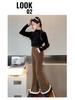 Girls' Micro-Flared Black Pants - Stylish & Warm for Autumn/Winter 2025