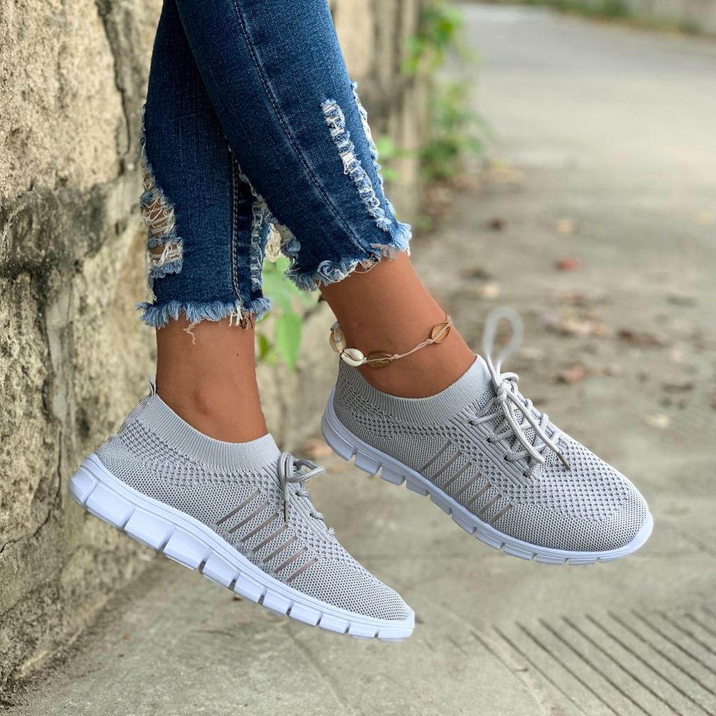 Women's Knit Lightweight Mesh Sneakers, Breathable Mesh Lace-Up Running Shoes, Women's Footwear