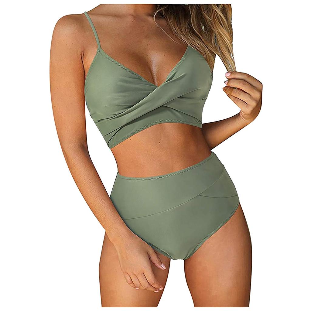 Two Piece Bikini Swimsuit for Women High Waist Bottom with Adjustable Straps and V Neck Top Tie Dye Print Swimwear Set
