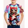 Hip Hop Cat Boys T-Shirt Cute 3D Print Boy Summer Short Sleeve Round Neck Casual Kid Top Outdoor Comfortable Children's Clothing