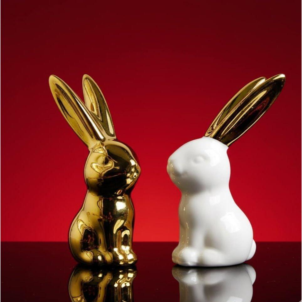 Home Decor Rabbit Statues,1 Pair, Small Decorative Accents for Shelves, Livingroom and Bedroom, Gold and White (Rabbit)