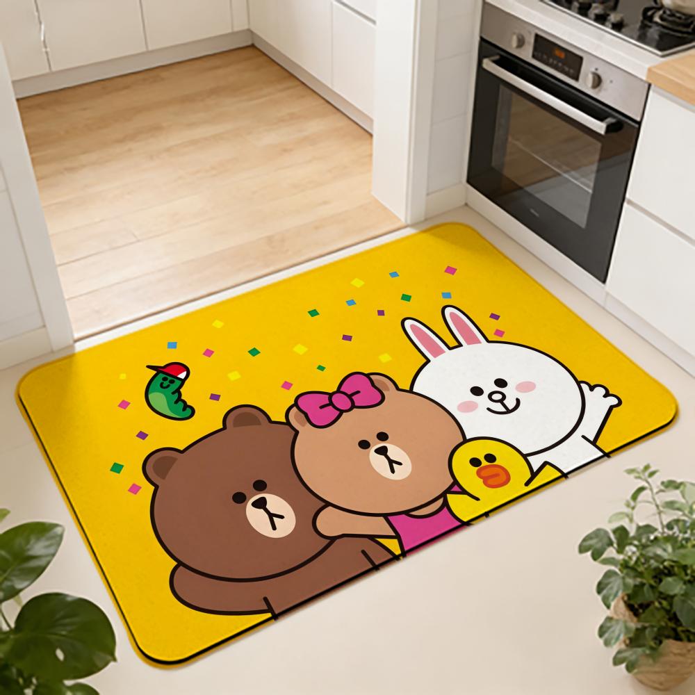ANIME B-Brown Bear Floor Mat Absorbent Floor Mat Non-Slip Entrance Rug for Bathrooms Restrooms and Toilets