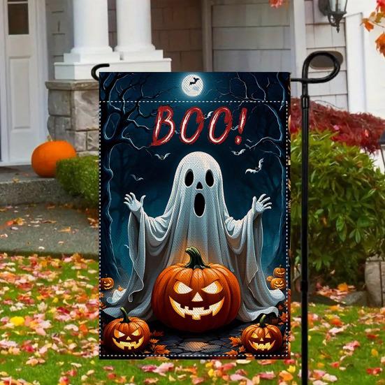 Flaga ogrodowa na Halloween, dynia, duch, szkielet, kot, flaga zewnętrzna, dwustronna, świąteczna