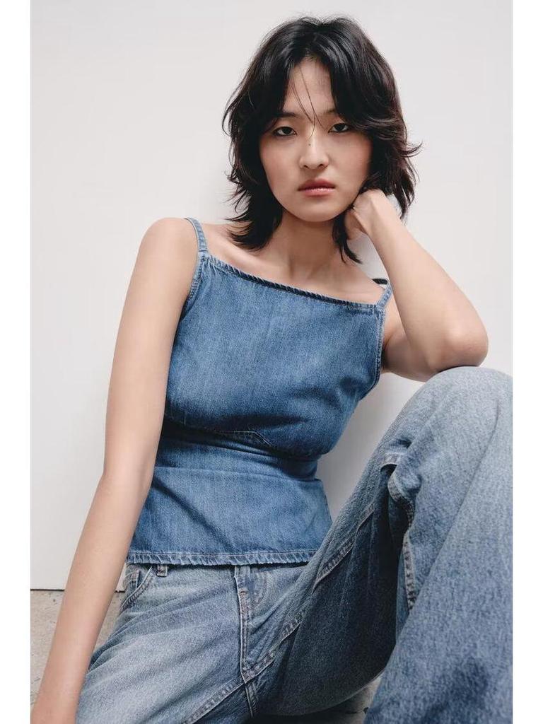 2025 Spring/Summer Women's Off-Shoulder Denim Camisole - Hot Girl Style