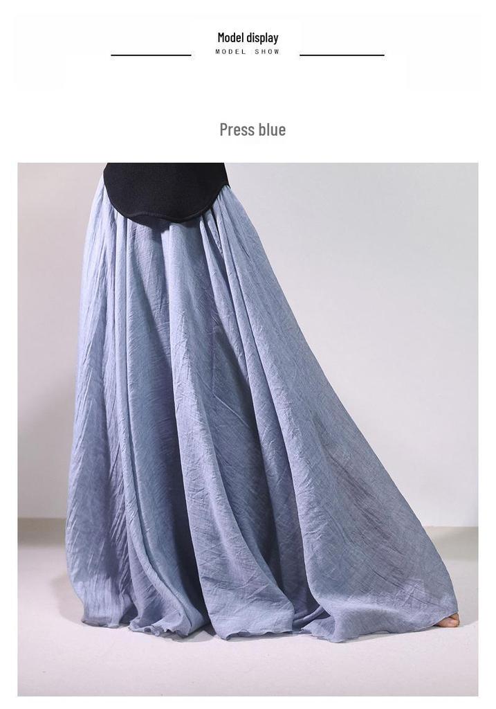 Mori Girl Cotton Linen A-Line Skirt: Elastic Waist, Long Solid Color, National Style Swing