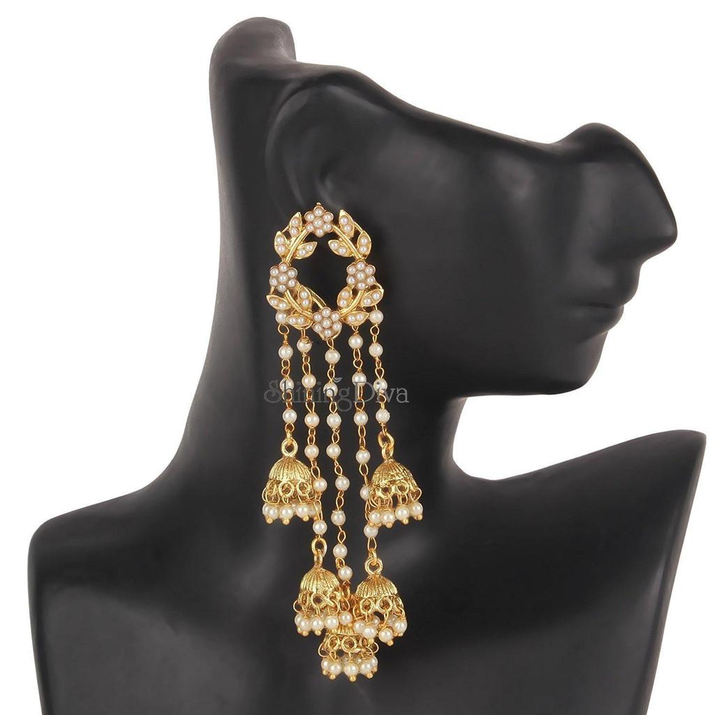 Fashion Gold Plated Stylish Pearl Jhumka Jhumki Traditional Earrings for Women and Girls