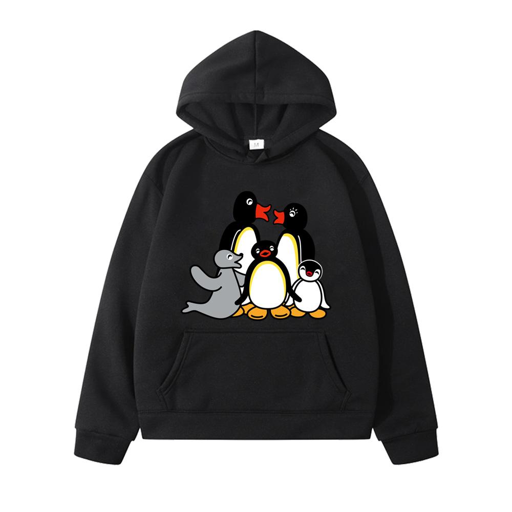 2026 Pingu Print Hoodies Comic Childrens Cartoon with Pocket Boys Girls Costumes Cartoon Kids Fleece Long Sleeve Sweatshirt