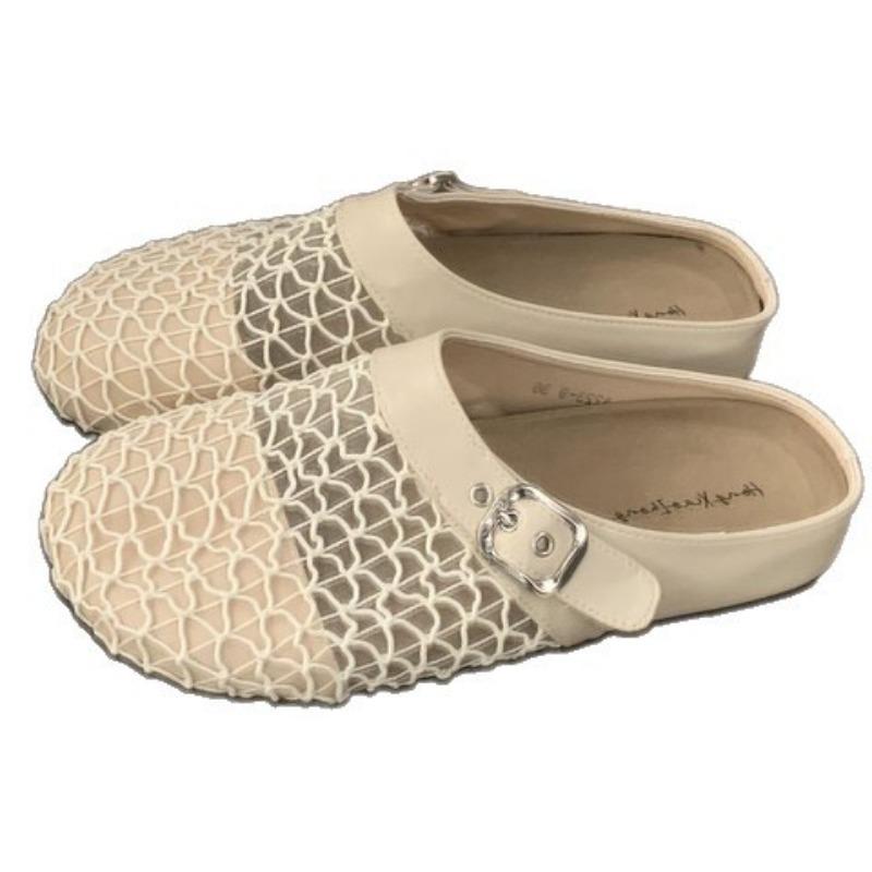 Niche hollow breathable mesh yarn bag head half slippers women summer wear a pedal thick bottom fishing net