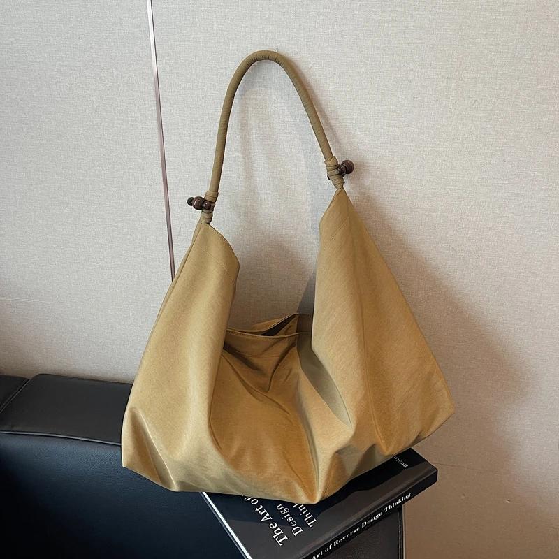 Solid Color Nylon Large Capacity Shoulder Bags 2026 High Quality Retro Bags for Women Commuting Sewing Thread Casual Tote Bags