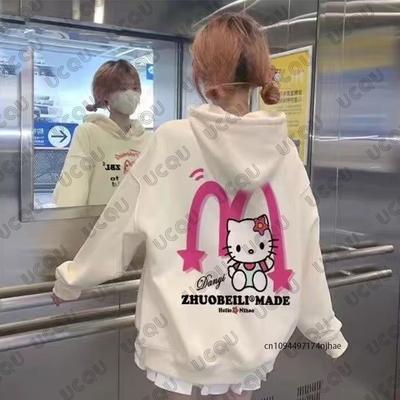 2025 Korea Sle Cartoon Cute HelloKitty Print Women Cotton Hoodie Autumn Winter Long Sleeve Sweatshirt Casual Pullover Unisex Top