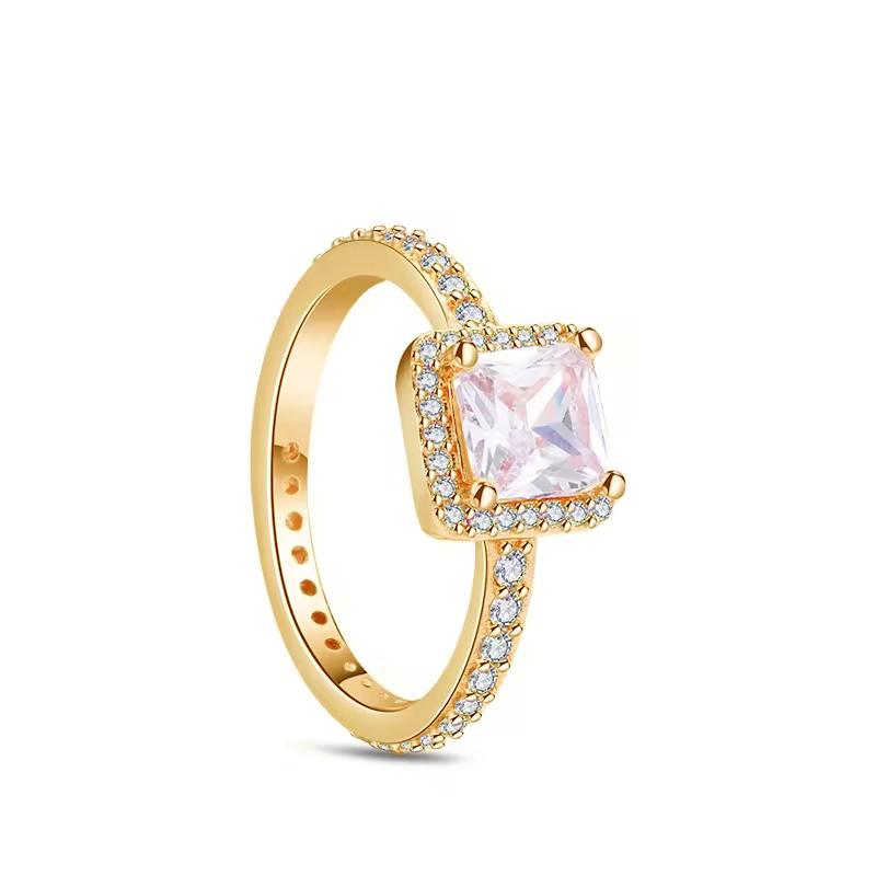 925 Sterling Silver Gilding Rings Gold Color Sparking Popular LOVE Wedding Ring Certified Women Engagement Jewelry Anniversary