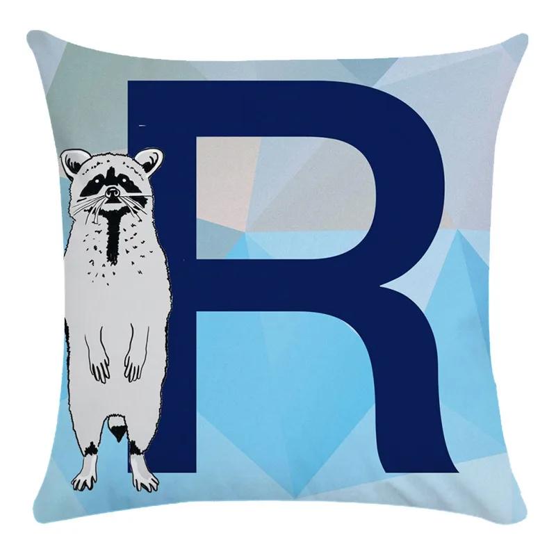Animal Print Pillowcase Cushion Cover Super Soft Peach Skin  Fashion Blue Letter