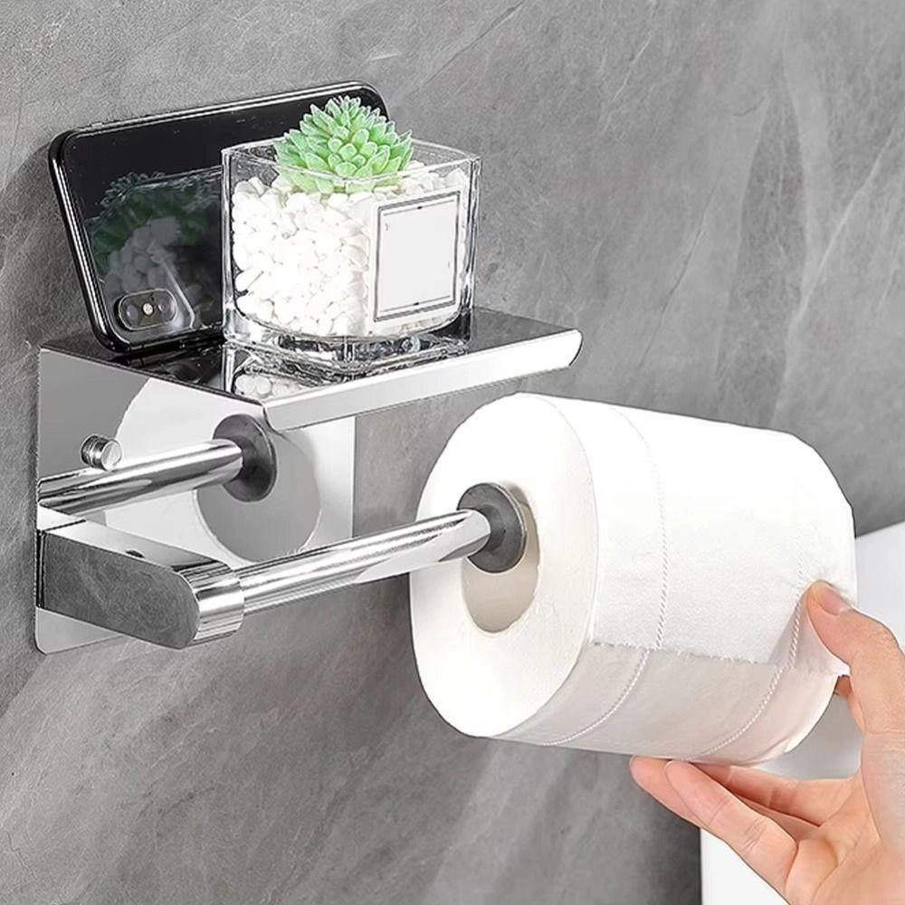 With Phone Holder Paper Towel Stand Wall Mounted Floating Paper Shelf Toilet Paper Holder  Bathroom
