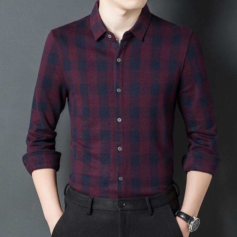 Autumn and Winter Young and Middle-aged Men's Long-sleeved Wool Shirts Business Casual Plaid Loose Warm Shirts for Men