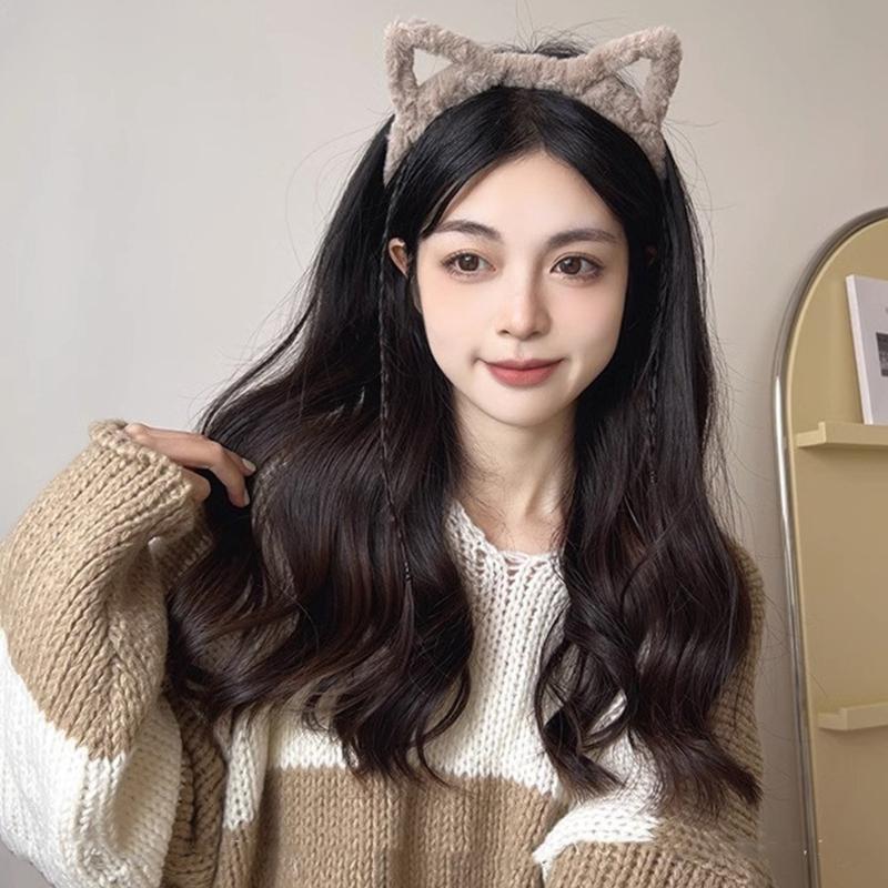 Hairband Kitten Ears Leopard Pattern Furry Plush for Halloween Cosplay Makeup Wash Face Stage Play Hair Hoop
