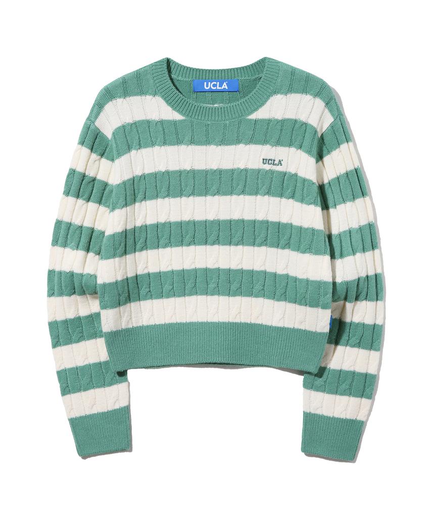 UCLA Women'S Striped Cable Knit Sweater [Green] (Ub1Lk51)