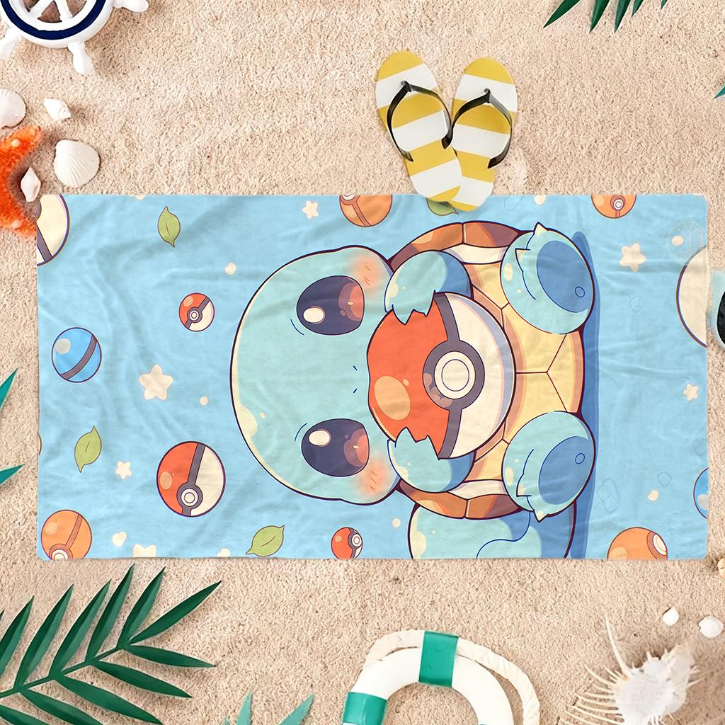 P-Pokmon Squirtle Beach Towel Soft Microfiber Bath Towel Squirtle Bulbasaur Flat Print Absorbent Towel for Beach Pool Camping