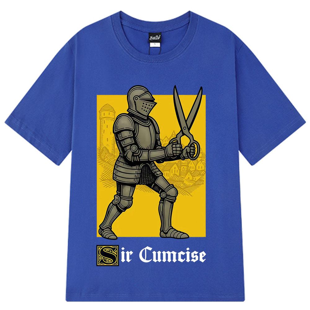Unisex Unisex Summer Retro Medieval Knight Scissors Graphic Tee Oversized Hip Hop Rap Streetwear Yellow Background Vintage Tops