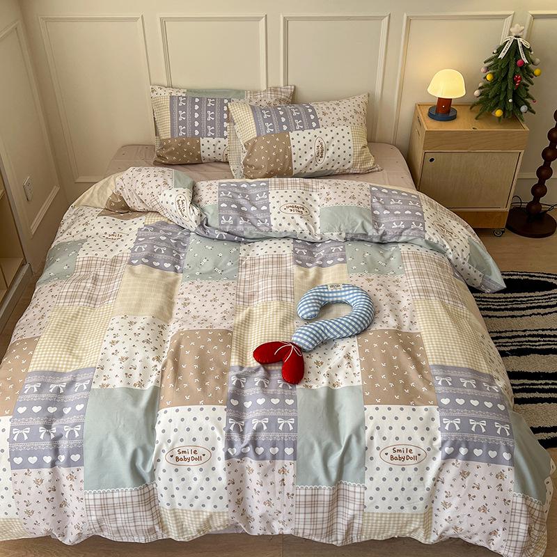 Skin-Friendly Striped Cotton Bedding Set - Fresh Style, 100% Pure Cotton, A-Class Quality, Four-Piece Set for Spring/Summer