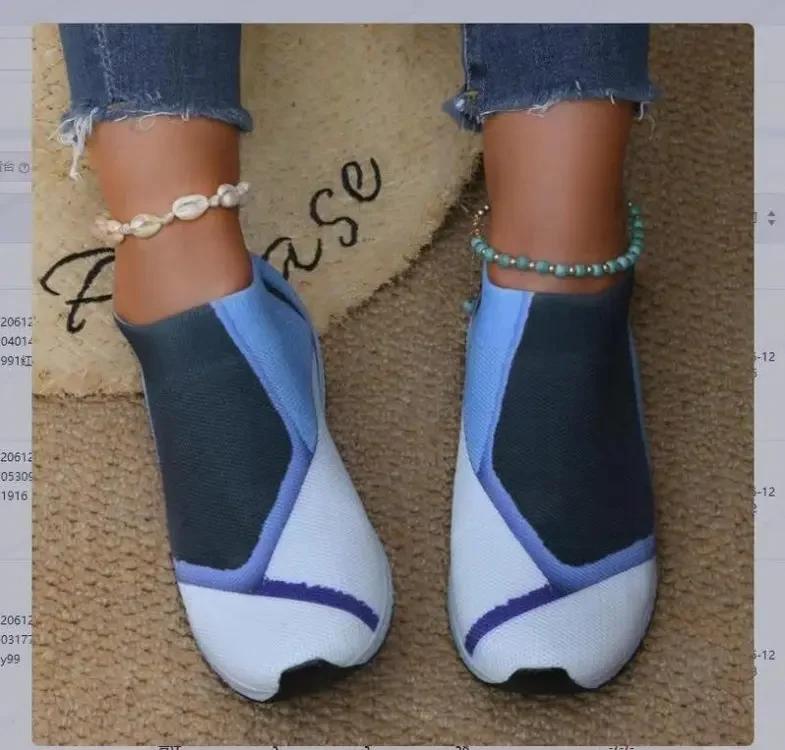 Modische Damen-Sneakers, Freizeitschuhe, atmungsaktive Mesh-Plateau-Sneakers für Damen, weiche, lässige Single-Candy-Schuhe, Stricksocken, flache Schuhe