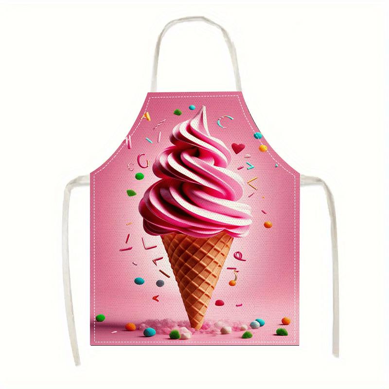 

1pc Ice Cream Cone Apron Linen Kitchen Baking Cooking Sweet Dessert Theme Colorful Design Adjustable Neck Strap Home Use 38X47cm(15X19in)
