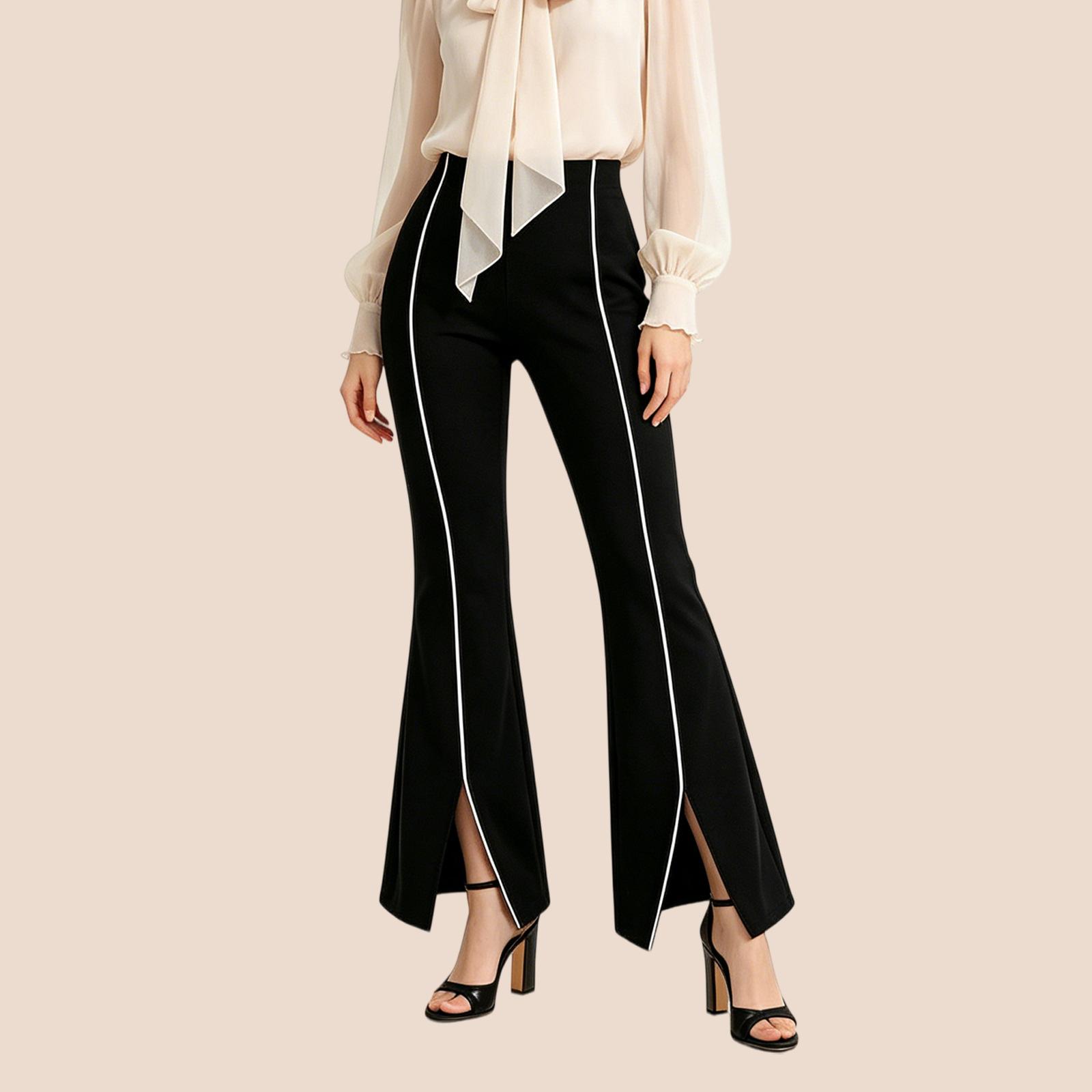 Women s High Waist Flare Leggings Pants Split Hem Casual Slim Fit Comfy Yoga Trousers S