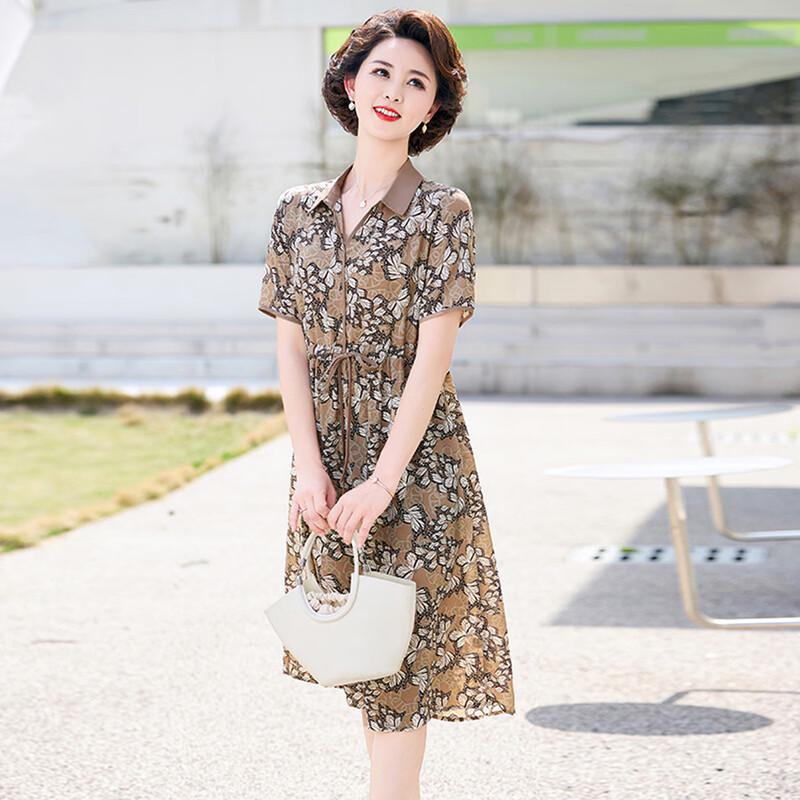 WoXue Elegant Chiffon Shirt Dress for Middle-Aged Women