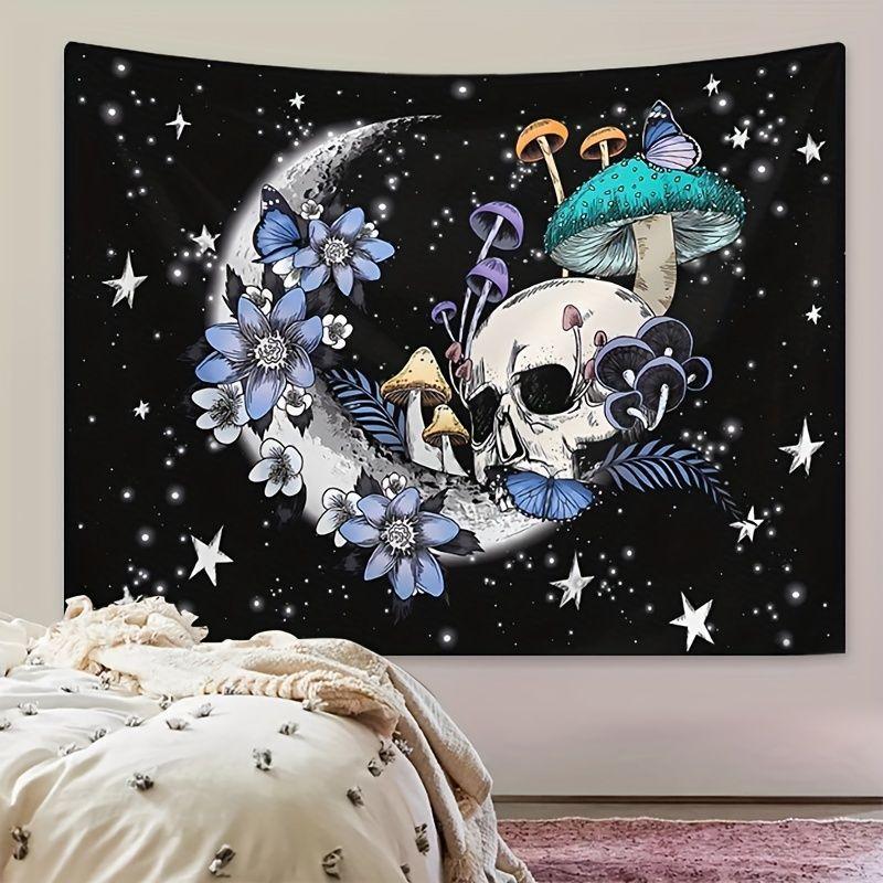 Skeleton Mushroom Witch Y2K Tapestry, Dark Aesthetic Wall Hanging, Living Room Bedroom Esports Room Decor