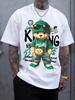 Cotton Short Sleeved Tshirt for Unisex Trend Loose American Print Casual Versatile Couples Top Cartoon Bear Pattern Casual Soft