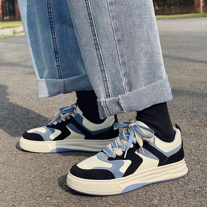 

Мужская обувь для скейтборда Модельерская повседневная обувь для мужчин Осенние двухцветные мужские кроссовки на шнуровке на плоской подошве Школьная обувь для пар Новая 35