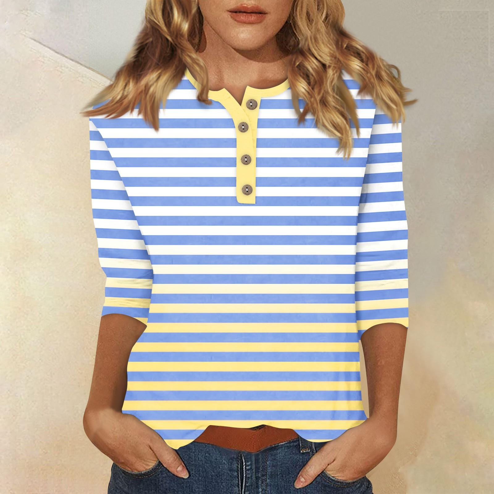 

Women Print Tees Blouses Casual Basic Tops Pullover 3/4 Sleeve Shirts L