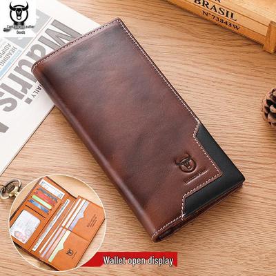 Cow Captain Echtes Leder Herren Retro Langes Bifold Portemonnaie - Ölwachs, Münzfach mit großer Kapazität