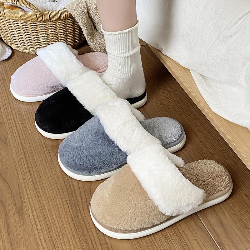 Fashion 2025 Closed Toe Warm Cotton Slippers Women Faux Fur Thicken Plush Winter Home Shoes Woman Lightweight Casual Indoor Shoes Female