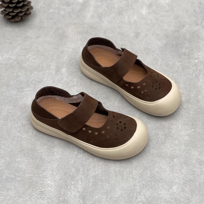 

Johnature Туфли ручной работы из натуральной кожи на плоской подошве с выемкой, удобные, дышащие, мягкие, из воловьей кожи, женские туфли 35 кофейный