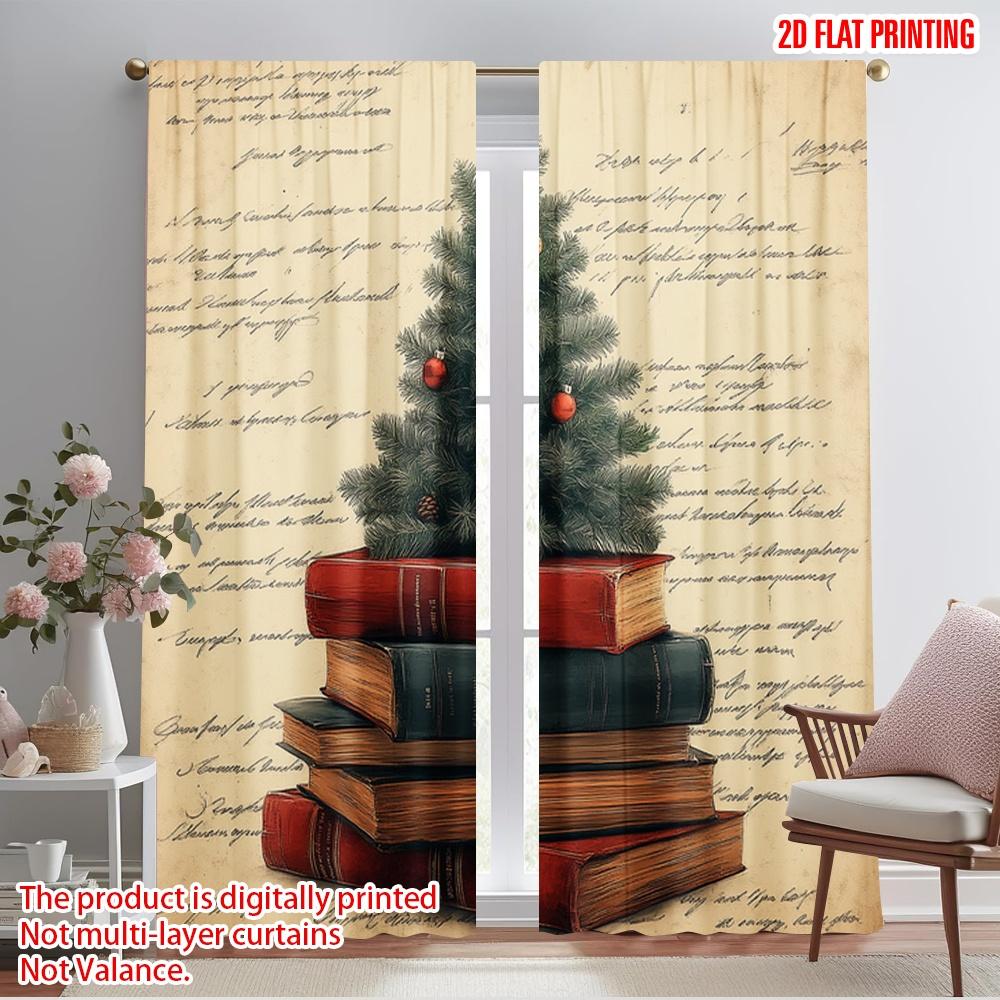 

2pcs,2D plane printing Curtains Digital Printed Christmas Tree Books Festive (3) Versatile Polyester (without rod) Art Deco 52.50×116.00 CM 2pcs