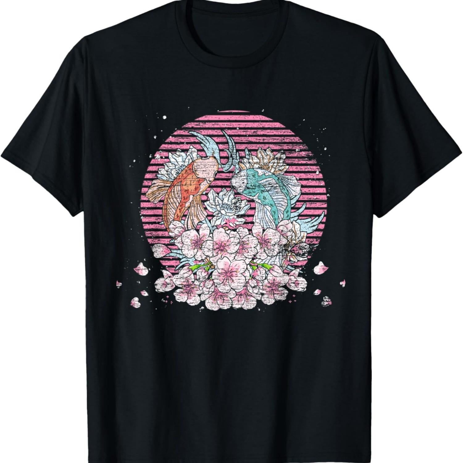 Retro Sakura Taisho Sanke Koi Fish Cherry Blossom Koi Carp T-Shirt S чёрный