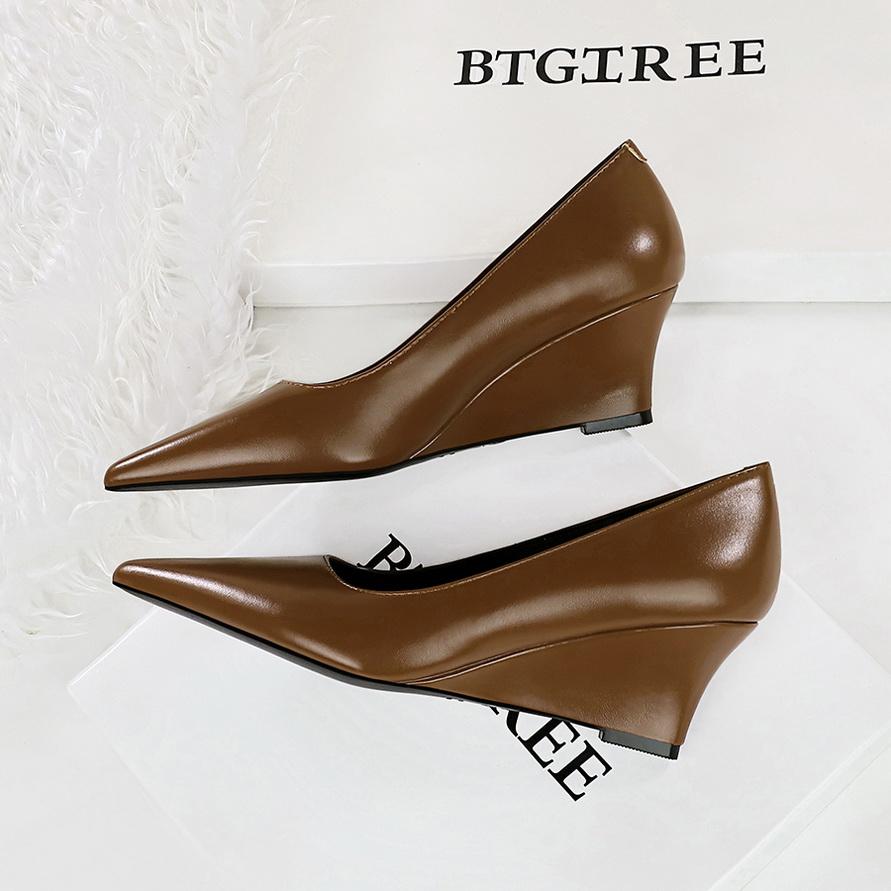 Pantofi cu toc înclinat cu toc înalt cu gură superficială și vârf ascuțit pentru slăbire, pantofi de damă pentru banchet, pantofi singuri, pantofi cu toc înclinat pentru femei