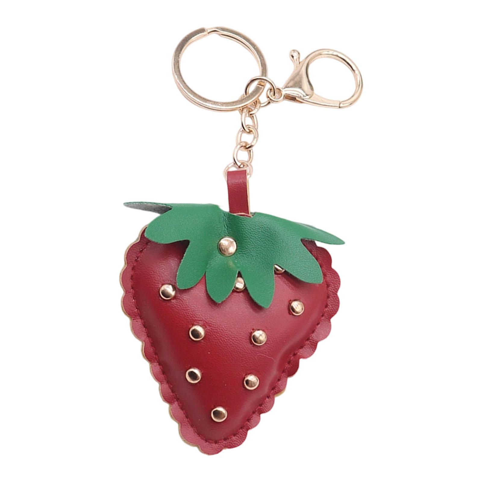 

Клубничный брелок для ключей автомобиля с заклепками, кожаный аксессуар, подвеска для сумки для женщин и мужчин вино красного