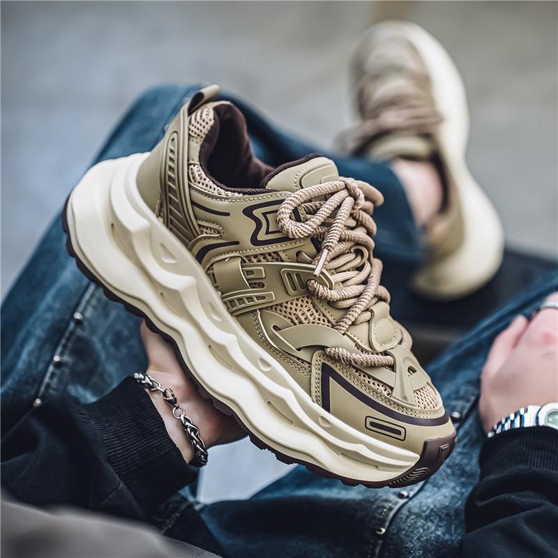 Thick Sole Versatile Clunky Sneaker for Men  New Trend Mesh Lace Up Breathable Casual Sports Shoes Increased Soft Soles