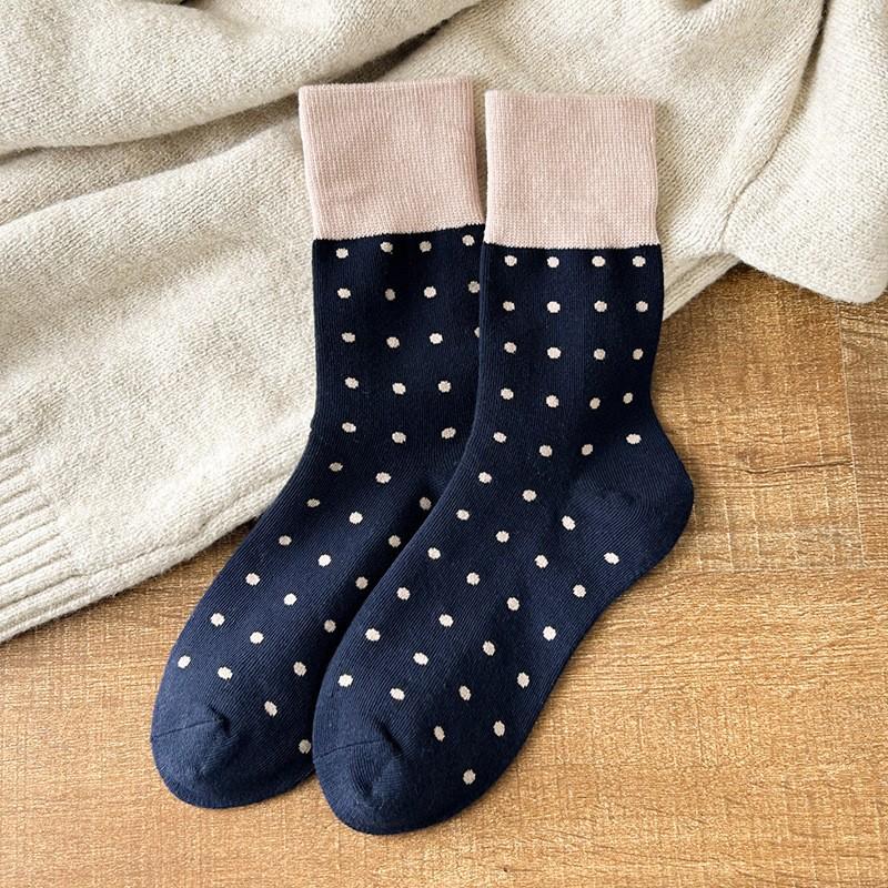 Socks Pure Cotton Stacking Socks Season Retro Color Matching Polka Dot Cotton Boneless Sweat-Absorbing Deodorant Medium Tube Socks
