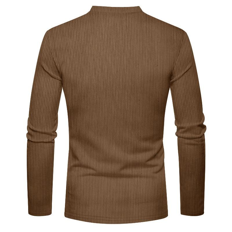 New Men's Casual Henry Slim Fit Solid Color Long Sleeve T-Shirt